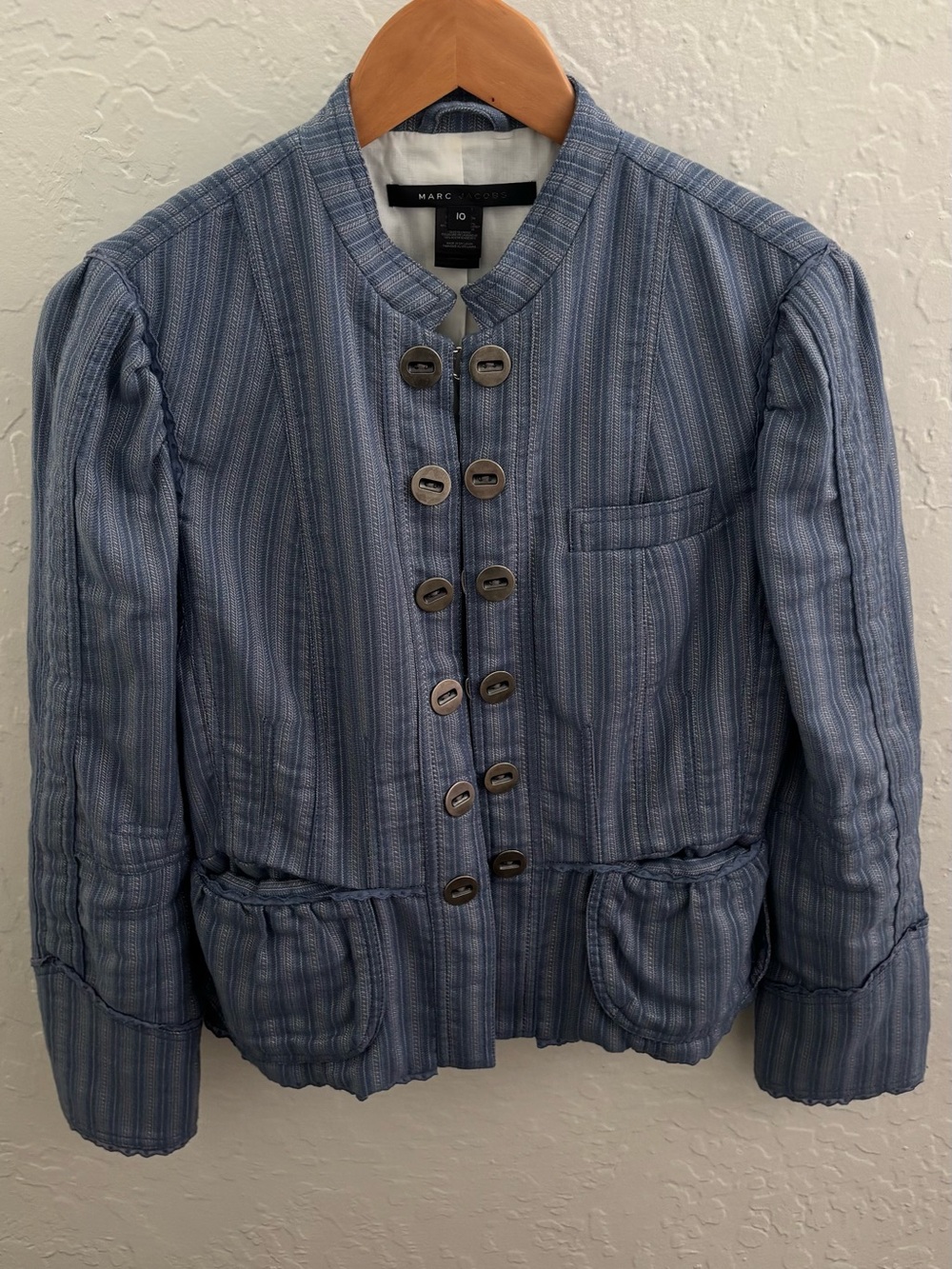 Marc Jacobs Light Blue Striped Quilted Blazer